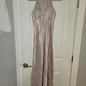 Vintage 90's Zum Zum Pink Embroidered Sequins Fairy Gown Formal Prom Slip Dress